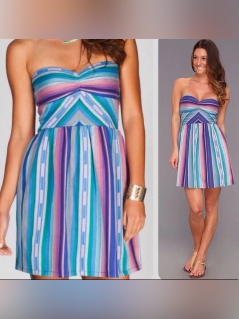 Roxy Strapless Striped Patterned Mini Dress
